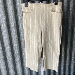 Y2K Beige White Pinstripe Linen Blend Capri Pants Size Medium